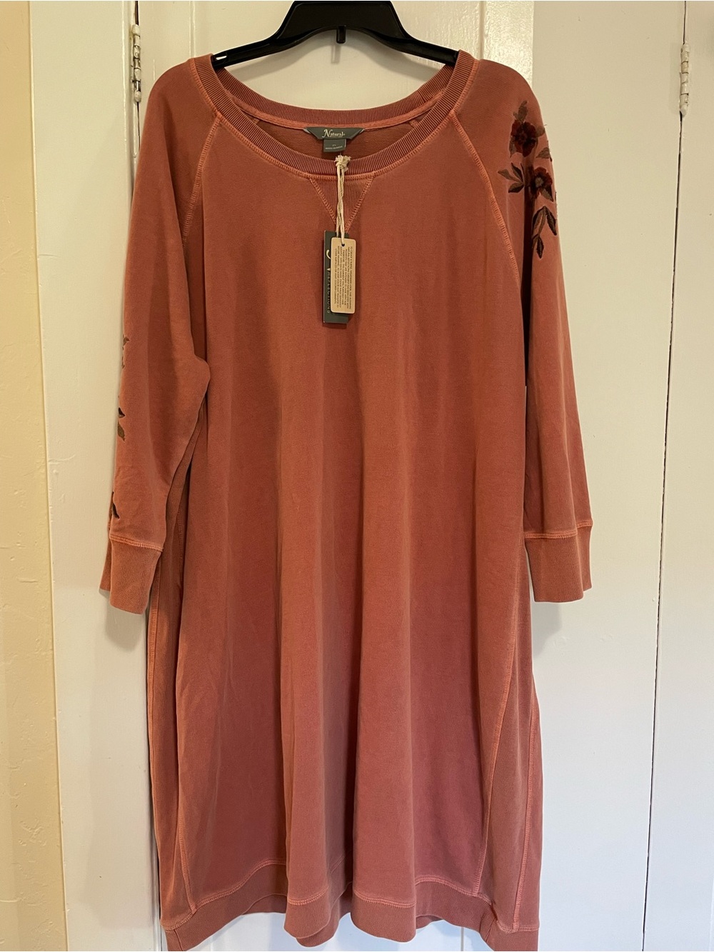 Natural Reflections Dusty Rose Long Sleeve Embroidered Sweatshirt Dress size 2x